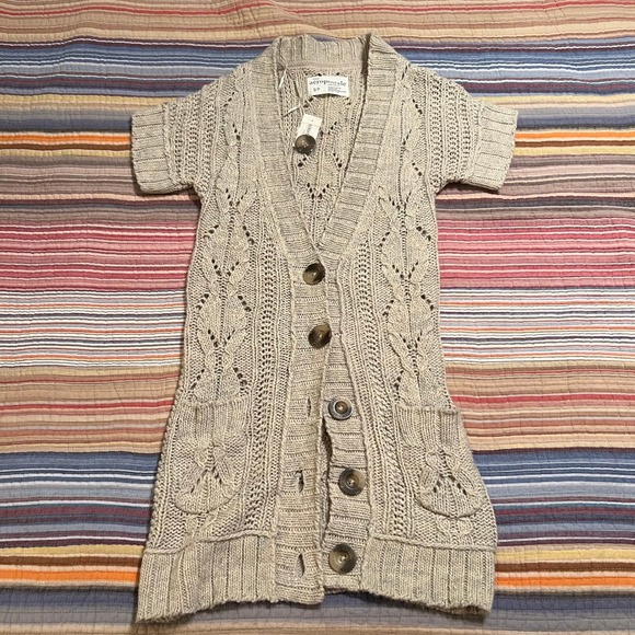 Aeropostale Sweaters - Aeropostale Tan Cable Knit Short Sleeve Cardigan‎ Sweater Dress S P